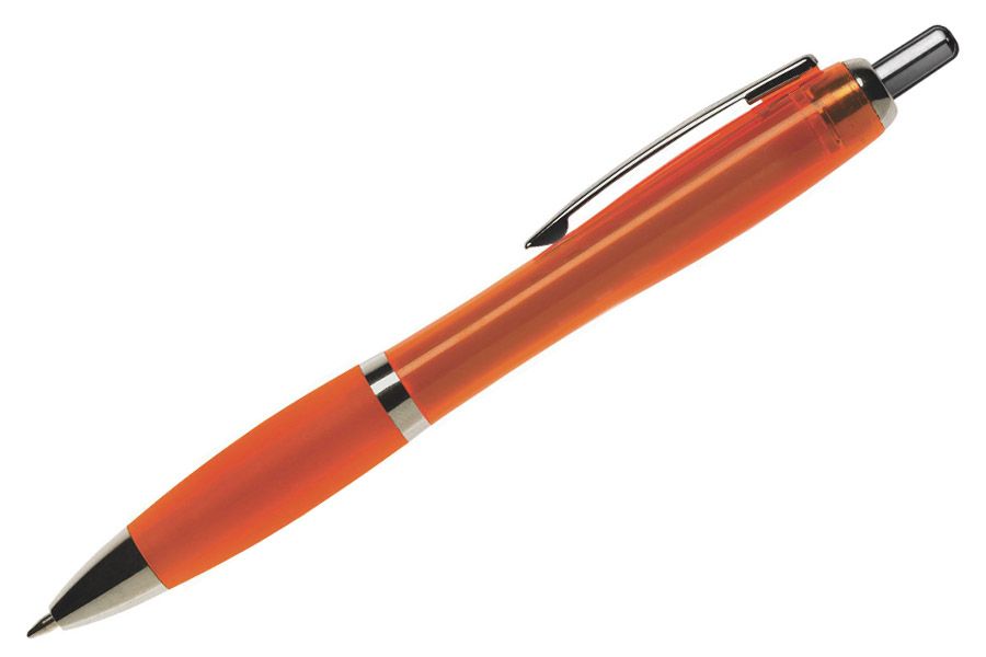 oranje pen van model Athos transparant met semi-transparante oranje body en volle oranje grip